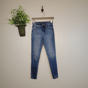 NWOT Express Skinny Mid Rise Medium Blue Wash Jegging Stretch Distress 0 Jeans